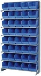 Quantum Storage - 40 Bin Store-More Sloped Shelving System - 36 Inch Overall Width x 12 Inch Overall Depth x 63-1/2 Inch Overall Height, Blue Polypropylene Bins - Benchmark Tooling