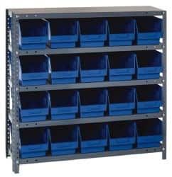 Quantum Storage - 20 Bin Store-More Shelf Bin System - 36 Inch Overall Width x 18 Inch Overall Depth x 39 Inch Overall Height, Blue Polypropylene Bins - Benchmark Tooling