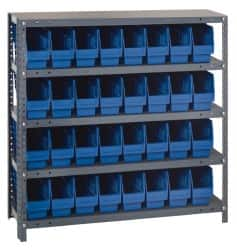 Quantum Storage - 32 Bin Store-More Shelf Bin System - 36 Inch Overall Width x 18 Inch Overall Depth x 39 Inch Overall Height, Blue Polypropylene Bins - Benchmark Tooling