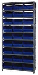 Quantum Storage - 27 Bin Store-More Shelf Bin System - 36 Inch Overall Width x 18 Inch Overall Depth x 75 Inch Overall Height, Blue Polypropylene Bins - Benchmark Tooling