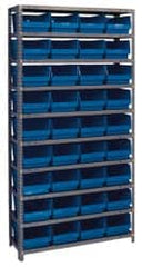 Quantum Storage - 36 Bin Store-More Shelf Bin System - 36 Inch Overall Width x 18 Inch Overall Depth x 75 Inch Overall Height, Blue Polypropylene Bins - Benchmark Tooling