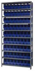 Quantum Storage - 72 Bin Store-More Shelf Bin System - 36 Inch Overall Width x 18 Inch Overall Depth x 75 Inch Overall Height, Blue Polypropylene Bins - Benchmark Tooling