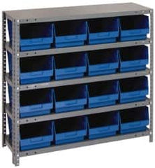 Quantum Storage - 16 Bin Store-More Shelf Bin System - 36 Inch Overall Width x 12 Inch Overall Depth x 39 Inch Overall Height, Blue Polypropylene Bins - Benchmark Tooling