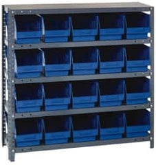 Quantum Storage - 20 Bin Store-More Shelf Bin System - 36 Inch Overall Width x 12 Inch Overall Depth x 39 Inch Overall Height, Blue Polypropylene Bins - Benchmark Tooling