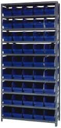 Quantum Storage - 45 Bin Store-More Shelf Bin System - 36 Inch Overall Width x 12 Inch Overall Depth x 75 Inch Overall Height, Blue Polypropylene Bins - Benchmark Tooling