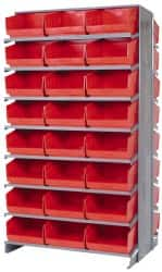 Quantum Storage - 48 Bin Store-More Sloped Shelving System - 36 Inch Overall Width x 24 Inch Overall Depth x 63-1/2 Inch Overall Height, Red Polypropylene Bins - Benchmark Tooling