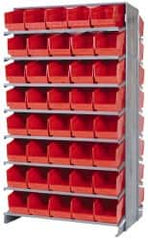 Quantum Storage - 80 Bin Store-More Sloped Shelving System - 36 Inch Overall Width x 24 Inch Overall Depth x 63-1/2 Inch Overall Height, Red Polypropylene Bins - Benchmark Tooling