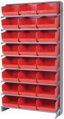 Quantum Storage - 24 Bin Store-More Sloped Shelving System - 36 Inch Overall Width x 12 Inch Overall Depth x 63-1/2 Inch Overall Height, Red Polypropylene Bins - Benchmark Tooling