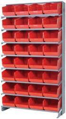 Quantum Storage - 32 Bin Store-More Sloped Shelving System - 36 Inch Overall Width x 12 Inch Overall Depth x 63-1/2 Inch Overall Height, Red Polypropylene Bins - Benchmark Tooling