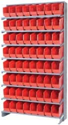 Quantum Storage - 64 Bin Store-More Sloped Shelving System - 36 Inch Overall Width x 12 Inch Overall Depth x 63-1/2 Inch Overall Height, Red Polypropylene Bins - Benchmark Tooling