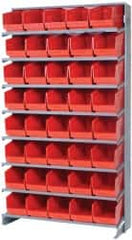 Quantum Storage - 40 Bin Store-More Sloped Shelving System - 36 Inch Overall Width x 12 Inch Overall Depth x 63-1/2 Inch Overall Height, Red Polypropylene Bins - Benchmark Tooling