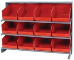 Quantum Storage - 12 Bin Store-More Sloped Shelving System - 36 Inch Overall Width x 12 Inch Overall Depth x 26-1/2 Inch Overall Height, Red Polypropylene Bins - Benchmark Tooling