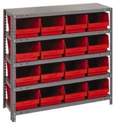 Quantum Storage - 16 Bin Store-More Shelf Bin System - 36 Inch Overall Width x 18 Inch Overall Depth x 39 Inch Overall Height, Red Polypropylene Bins - Benchmark Tooling