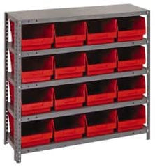 Quantum Storage - 16 Bin Store-More Shelf Bin System - 36 Inch Overall Width x 18 Inch Overall Depth x 39 Inch Overall Height, Red Polypropylene Bins - Benchmark Tooling