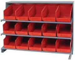 Quantum Storage - 15 Bin Store-More Sloped Shelving System - 36 Inch Overall Width x 12 Inch Overall Depth x 26-1/2 Inch Overall Height, Red Polypropylene Bins - Benchmark Tooling