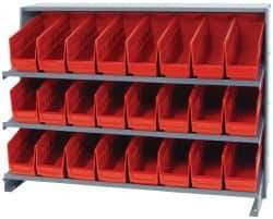 Quantum Storage - 24 Bin Store-More Sloped Shelving System - 36 Inch Overall Width x 12 Inch Overall Depth x 26-1/2 Inch Overall Height, Red Polypropylene Bins - Benchmark Tooling