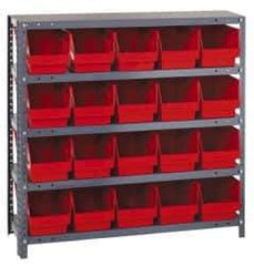 Quantum Storage - 20 Bin Store-More Shelf Bin System - 36 Inch Overall Width x 18 Inch Overall Depth x 39 Inch Overall Height, Red Polypropylene Bins - Benchmark Tooling