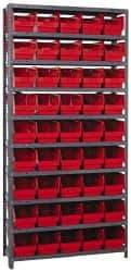 Quantum Storage - 45 Bin Store-More Shelf Bin System - 36 Inch Overall Width x 18 Inch Overall Depth x 75 Inch Overall Height, Red Polypropylene Bins - Benchmark Tooling