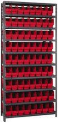 Quantum Storage - 72 Bin Store-More Shelf Bin System - 36 Inch Overall Width x 18 Inch Overall Depth x 75 Inch Overall Height, Red Polypropylene Bins - Benchmark Tooling