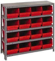 Quantum Storage - 16 Bin Store-More Shelf Bin System - 36 Inch Overall Width x 12 Inch Overall Depth x 39 Inch Overall Height, Red Polypropylene Bins - Benchmark Tooling