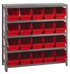 Quantum Storage - 20 Bin Store-More Shelf Bin System - 36 Inch Overall Width x 12 Inch Overall Depth x 39 Inch Overall Height, Red Polypropylene Bins - Benchmark Tooling