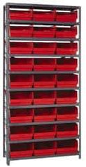 Quantum Storage - 27 Bin Store-More Shelf Bin System - 36 Inch Overall Width x 12 Inch Overall Depth x 75 Inch Overall Height, Red Polypropylene Bins - Benchmark Tooling