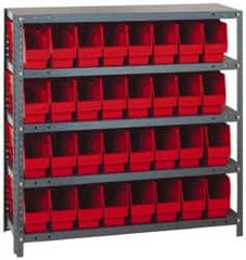 Quantum Storage - 32 Bin Store-More Shelf Bin System - 36 Inch Overall Width x 12 Inch Overall Depth x 39 Inch Overall Height, Red Polypropylene Bins - Benchmark Tooling