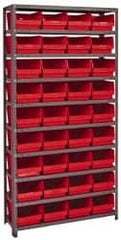 Quantum Storage - 36 Bin Store-More Shelf Bin System - 36 Inch Overall Width x 12 Inch Overall Depth x 75 Inch Overall Height, Red Polypropylene Bins - Benchmark Tooling