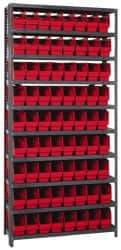 Quantum Storage - 72 Bin Store-More Shelf Bin System - 36 Inch Overall Width x 12 Inch Overall Depth x 75 Inch Overall Height, Red Polypropylene Bins - Benchmark Tooling