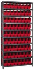 Quantum Storage - 72 Bin Store-More Shelf Bin System - 36 Inch Overall Width x 12 Inch Overall Depth x 75 Inch Overall Height, Red Polypropylene Bins - Benchmark Tooling