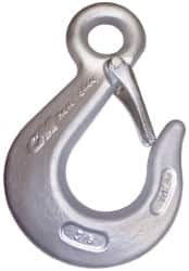 CM - Chain Grade 100, 15,000 Lbs. Load Limit Eye Sling Hook with Latch - 3-1/2 Inch Hook Throat, 6.88 Inch Reach, 1 Inch Eye Inside Diameter, 1/2 Inch Chain Diameter, 9.38 Inch Overall Length, 3/4 Inch Eye Thickness - Benchmark Tooling