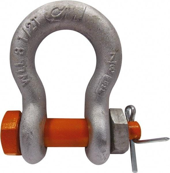 CM - 3/4" Nominal Chain Size, 7 Ton Alloy Steel Bolt Anchor Shackle - 31/32" Diam, 7/8" Pin Diam, 1-1/4" Wide Inside Jaw, 1-3/4" Inside Width - Benchmark Tooling