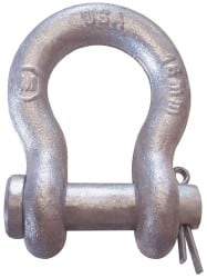 CM - 5/8" Nominal Chain Size, 5 Ton Alloy Steel Round Anchor Shackle - 27/32" Diam, 3/4" Pin Diam, 1-1/16" Wide Inside Jaw, 1-1/2" Inside Width - Benchmark Tooling