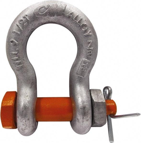 CM - 5/16" Nominal Chain Size, 0.75 Ton Carbon Steel Bolt Anchor Shackle - 15/32" Diam, 3/8" Pin Diam, 17/32" Wide Inside Jaw, 25/32" Inside Width - Benchmark Tooling