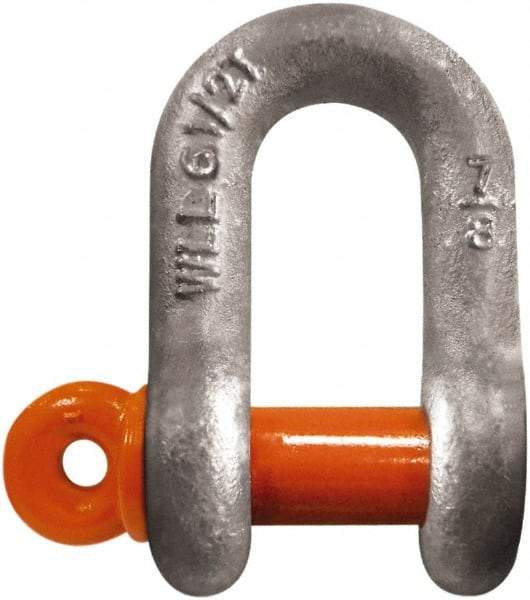 CM - 1/2" Nominal Chain Size, 2 Ton Carbon Steel Screw Chain Shackle - 23/32" Diam, 5/8" Pin Diam, 13/16" Wide Inside Jaw, 13/16" Inside Width - Benchmark Tooling