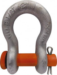 CM - 7/16" Nominal Chain Size, 1.5 Ton Carbon Steel Round Anchor Shackle - 5/8" Diam, 1/2" Pin Diam, 23/32" Wide Inside Jaw, 1-1/32" Inside Width - Benchmark Tooling