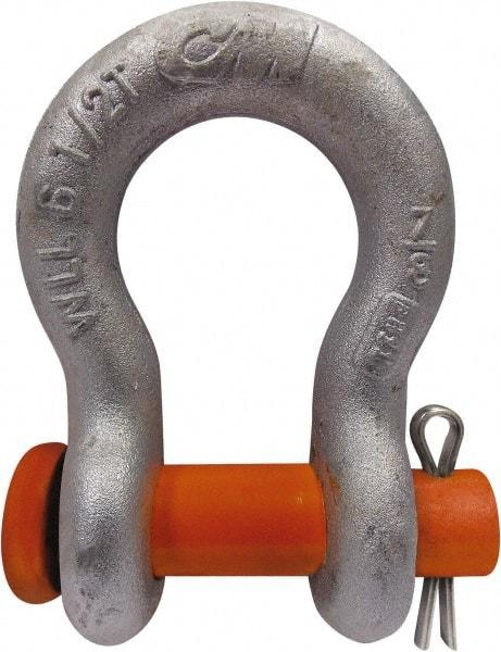 CM - 1/2" Nominal Chain Size, 2 Ton Carbon Steel Round Anchor Shackle - 23/32" Diam, 5/8" Pin Diam, 13/16" Wide Inside Jaw, 1-5/32" Inside Width - Benchmark Tooling