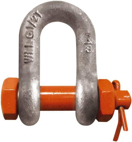 CM - 5/8" Nominal Chain Size, 3.25 Ton Carbon Steel Bolt Chain Shackle - 27/32" Diam, 3/4" Pin Diam, 1-1/16" Wide Inside Jaw, 1-1/16" Inside Width - Benchmark Tooling