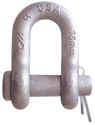 CM - 5/16" Nominal Chain Size, 1 Ton Carbon Steel Round Chain Shackle - 15/32" Diam, 3/8" Pin Diam, 17/32" Wide Inside Jaw, 17/32" Inside Width - Benchmark Tooling