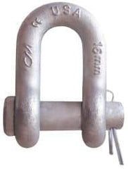 CM - 1/4" Nominal Chain Size, 0.75 Ton Carbon Steel Round Chain Shackle - 13/32" Diam, 9/32" Pin Diam, 15/32" Wide Inside Jaw, 15/32" Inside Width - Benchmark Tooling