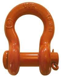 CM - 7/16" Nominal Chain Size, 2 Ton Carbon Steel Round Anchor Shackle - 19/32" Diam, 1/2" Pin Diam, 3/4" Wide Inside Jaw, 1-1/32" Inside Width - Benchmark Tooling