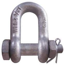 CM - 5/16" Nominal Chain Size, 1 Ton Carbon Steel Bolt Chain Shackle - 15/32" Diam, 3/8" Pin Diam, 17/32" Wide Inside Jaw, 17/32" Inside Width - Benchmark Tooling