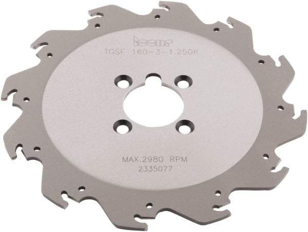 Iscar - Arbor Hole Connection, 0.118" Cutting Width, 2.05" Depth of Cut, 0.098" Cutter Diam, 1-1/4" Hole Diam, 8 Tooth Indexable Slotting Cutter - TGSF Toolholder, TAG N3 Insert - Benchmark Tooling