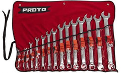 Proto - 15 Piece, 7mm to 32mm, 12 Point Tethered Combination Wrench Set - Metric Measurement Standard, Satin Chrome Finish, Comes in Nylon Roll - Benchmark Tooling