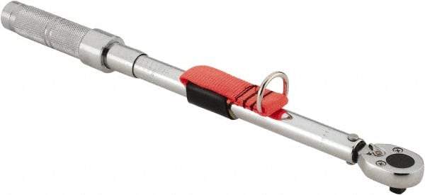 Proto - 3/8" Drive Micrometer Ratchet Head Tethered Torque Wrench - 20 Ft/Lb to 100 Ft/Lb Torque, 17" OAL, 1/2 Ft/Lb Graduation, Pear Head - Benchmark Tooling