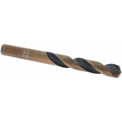 Mechanics Drill Bit: 27/64″ Dia, 135 ™, High Speed Steel, Weldon Shank, Split Point Oxide Finish, 4-7/16″ OAL, RH Cut
