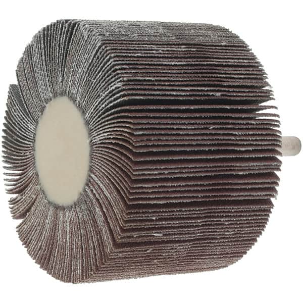 Value Collection - 3" Diam x 2" Face Width, Fine Aluminum Oxide Coated Mounted Flap Wheel - 1/4" Shank Mount, 120 Grit, 20,000 Max RPM - Benchmark Tooling