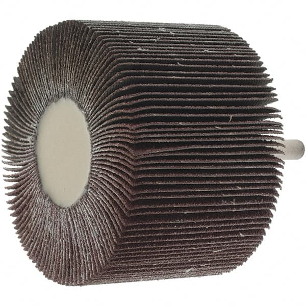 Value Collection - 3" Diam x 2" Face Width, Medium Aluminum Oxide Coated Mounted Flap Wheel - 1/4" Shank Mount, 60 Grit, 20,000 Max RPM - Benchmark Tooling