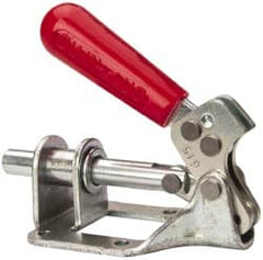 De-Sta-Co - 300 Lb Load Capacity, Flanged Base, Carbon Steel, Standard Straight Line Action Clamp - 4 Mounting Holes, 0.22" Mounting Hole Diam, 0.44" Plunger Diam, Straight Handle - Benchmark Tooling