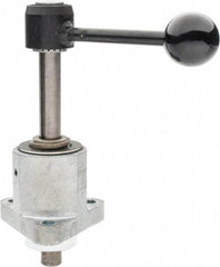 De-Sta-Co - 9,000 N Capacity, M8 Plunger, 16mm Plunger Diam, Flange Mt, One Hand, Hand Lever Actuation, Variable Stroke Straight Line Action Clamp - 60mm Max Rapid Stroke, 4mm Max Clamping Stroke, 9mm Mt Hole Diam, 73mm Overall Height, 196mm OAL - Benchmark Tooling